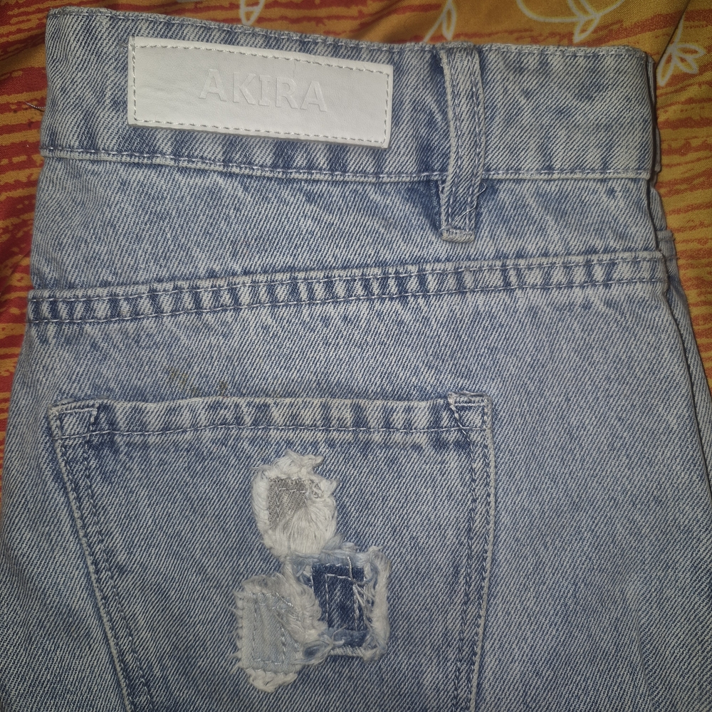 AKIRA Light Blue Distressed Patchwork Straight Le… - image 2